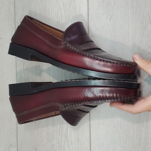 TOD'S MENS "Like New" Leather Burgundy Loafer Oxford Slip on shoes sz UK6.5US7.5 - Picture 8 of 14